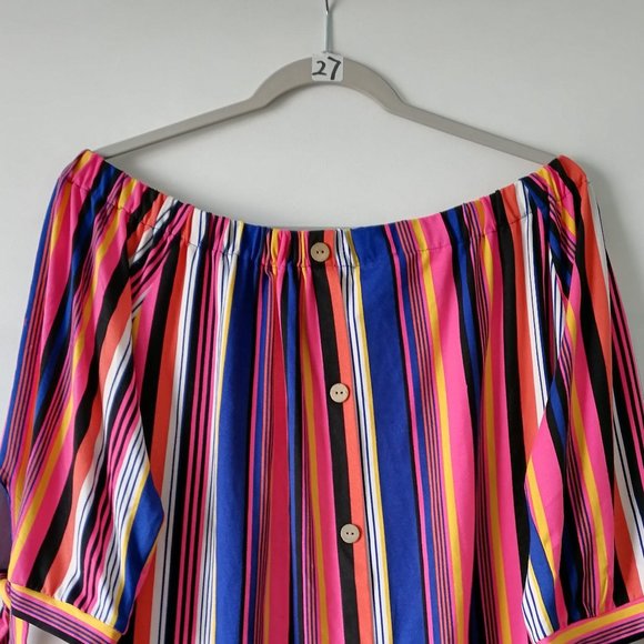 Jolie & Joy Womens Multicolor Striped Off Shoulder 3/4 Sleeve Blouse Top Size 1X - Picture 3 of 7